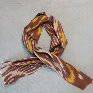 Linen brown, white, and mustard scarf
